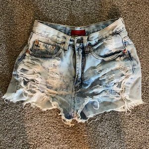 Signature distressed high waisted jean shorts
